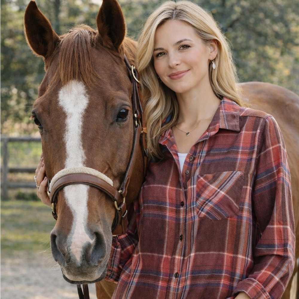 Cloth & Stone Red and Gray Plaid Shirt